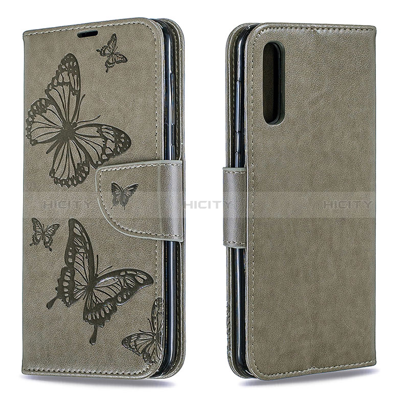 Handytasche Stand Schutzhülle Flip Leder Hülle Schmetterling B01F für Samsung Galaxy A50 Grau