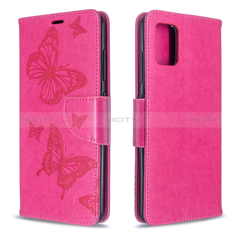 Handytasche Stand Schutzhülle Flip Leder Hülle Schmetterling B01F für Samsung Galaxy A51 4G Pink