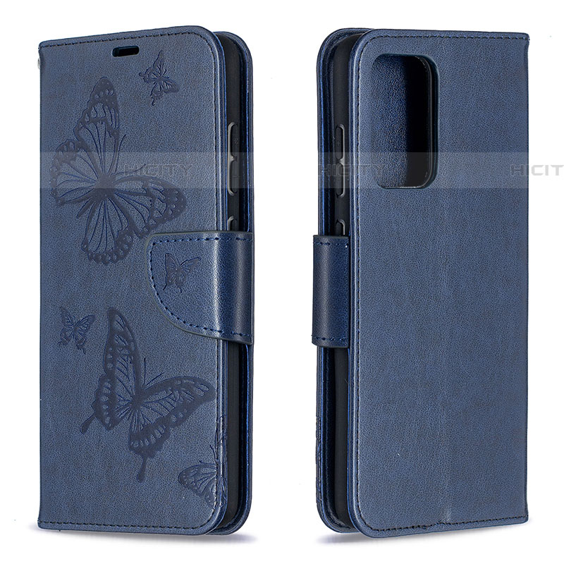 Handytasche Stand Schutzhülle Flip Leder Hülle Schmetterling B01F für Samsung Galaxy A52 4G Blau