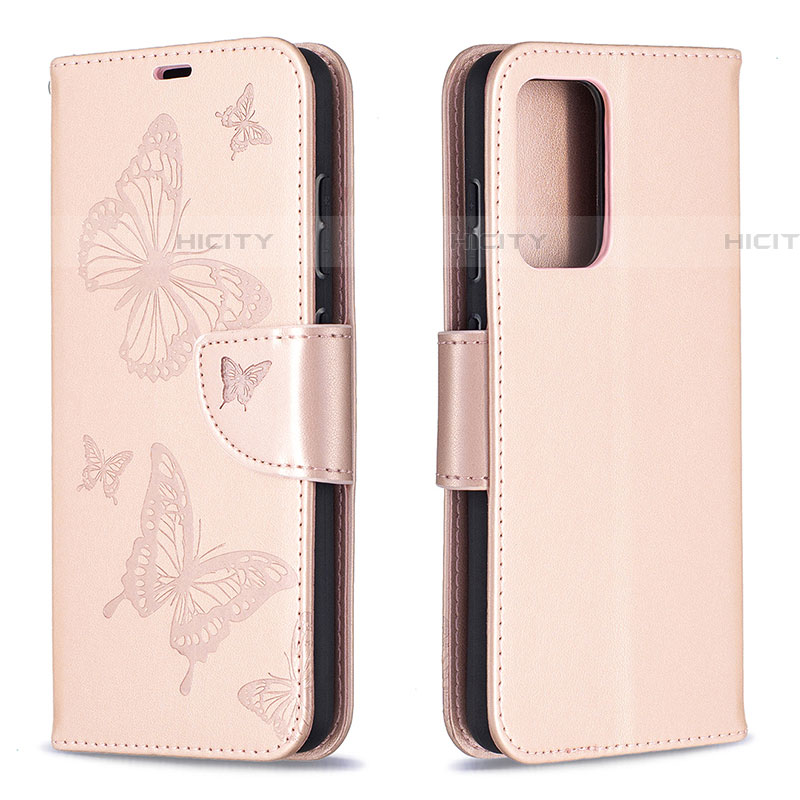 Handytasche Stand Schutzhülle Flip Leder Hülle Schmetterling B01F für Samsung Galaxy A52 5G Rosegold