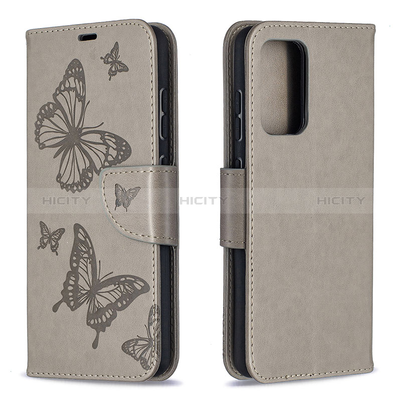 Handytasche Stand Schutzhülle Flip Leder Hülle Schmetterling B01F für Samsung Galaxy A52s 5G Grau Plus