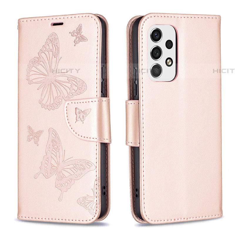 Handytasche Stand Schutzhülle Flip Leder Hülle Schmetterling B01F für Samsung Galaxy A53 5G Rosegold Plus