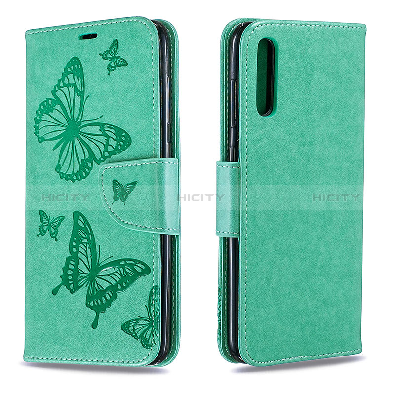 Handytasche Stand Schutzhülle Flip Leder Hülle Schmetterling B01F für Samsung Galaxy A70 Grün