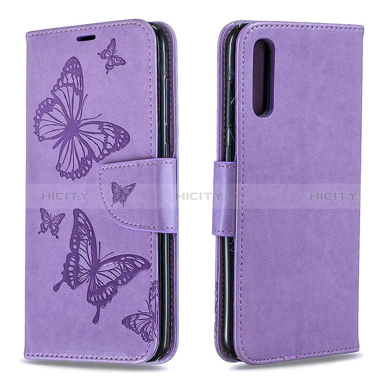 Handytasche Stand Schutzhülle Flip Leder Hülle Schmetterling B01F für Samsung Galaxy A70 Helles Lila