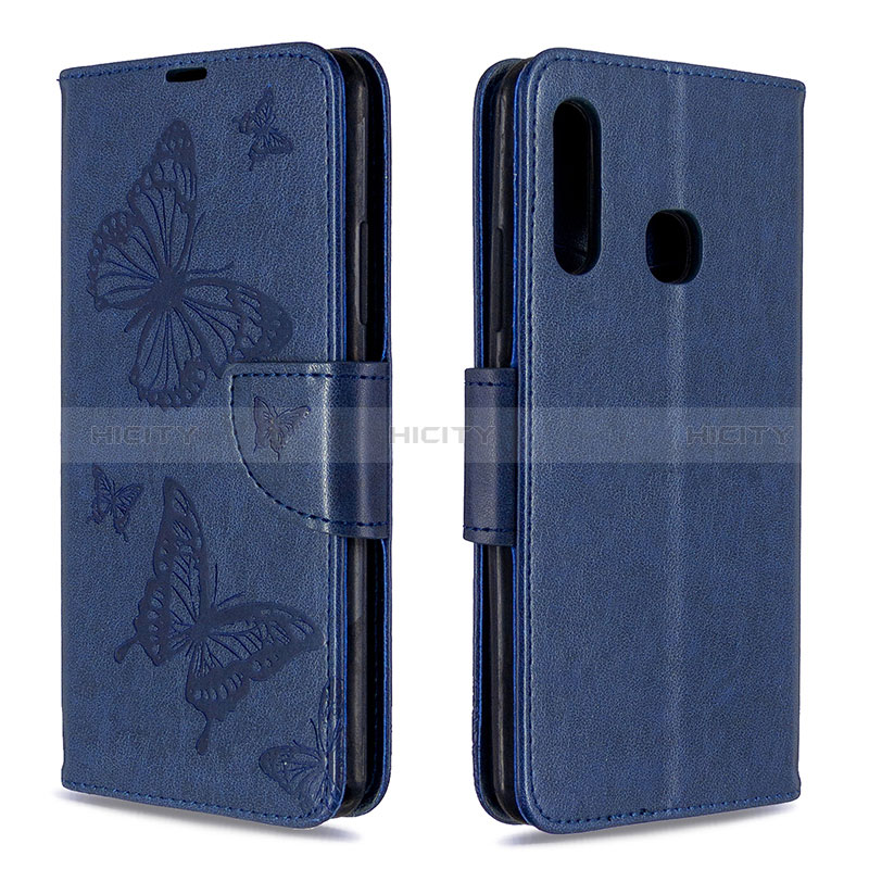 Handytasche Stand Schutzhülle Flip Leder Hülle Schmetterling B01F für Samsung Galaxy A70E Blau Plus