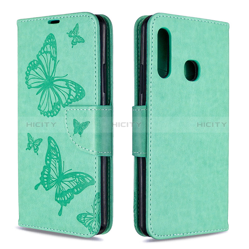 Handytasche Stand Schutzhülle Flip Leder Hülle Schmetterling B01F für Samsung Galaxy A70E Grün Plus