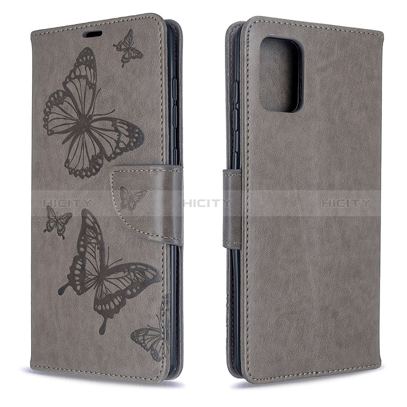 Handytasche Stand Schutzhülle Flip Leder Hülle Schmetterling B01F für Samsung Galaxy A71 4G A715 Grau