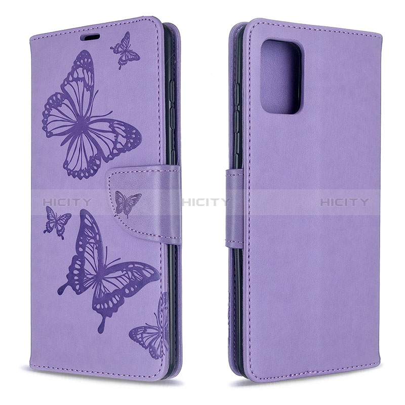 Handytasche Stand Schutzhülle Flip Leder Hülle Schmetterling B01F für Samsung Galaxy A71 4G A715 Helles Lila