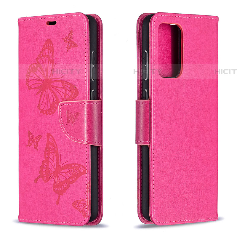 Handytasche Stand Schutzhülle Flip Leder Hülle Schmetterling B01F für Samsung Galaxy A72 4G Pink