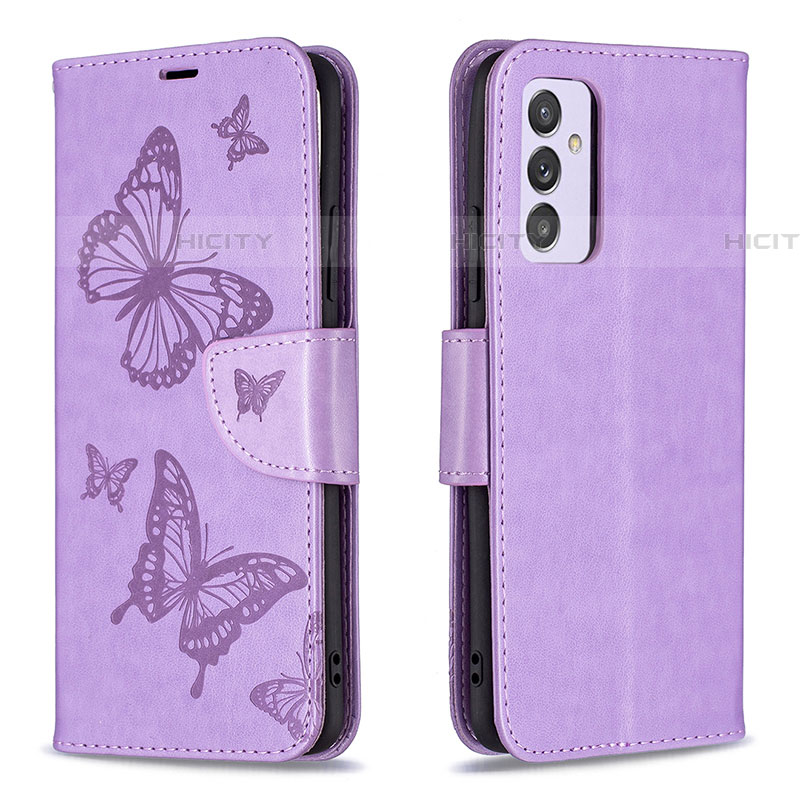 Handytasche Stand Schutzhülle Flip Leder Hülle Schmetterling B01F für Samsung Galaxy A82 5G Helles Lila Plus