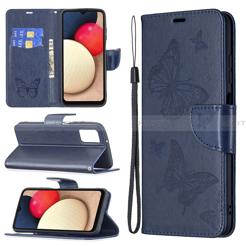 Handytasche Stand Schutzhülle Flip Leder Hülle Schmetterling B01F für Samsung Galaxy F02S SM-E025F groß