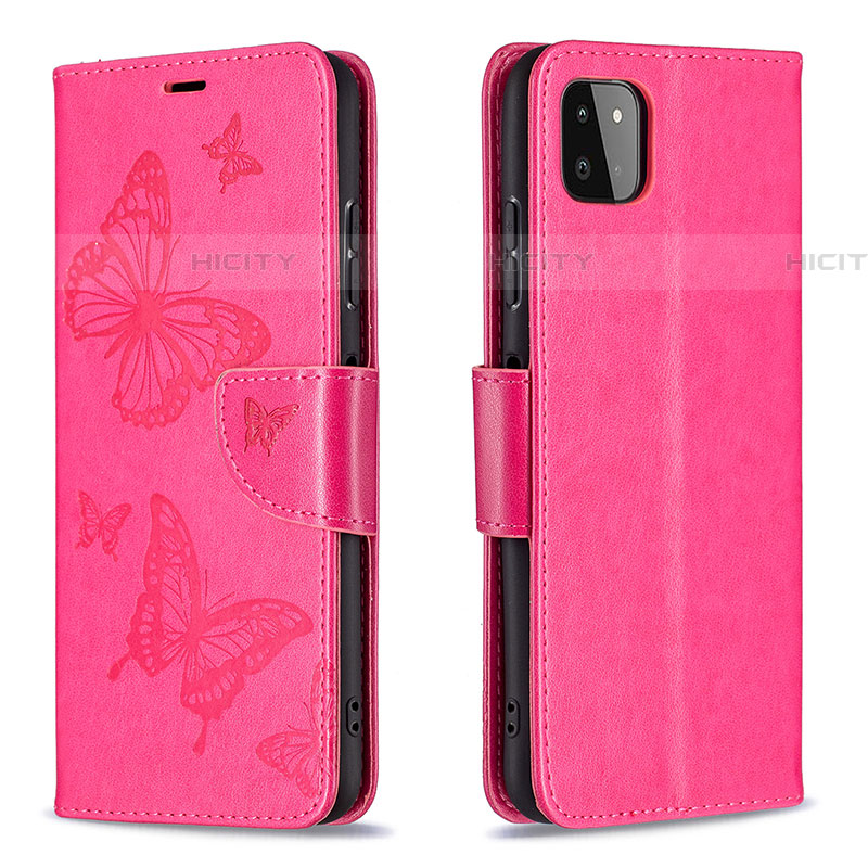 Handytasche Stand Schutzhülle Flip Leder Hülle Schmetterling B01F für Samsung Galaxy F42 5G Pink