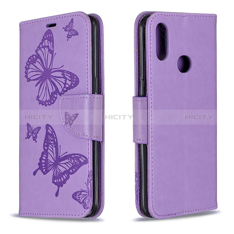 Handytasche Stand Schutzhülle Flip Leder Hülle Schmetterling B01F für Samsung Galaxy M01s Helles Lila Plus