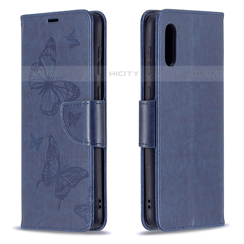 Handytasche Stand Schutzhülle Flip Leder Hülle Schmetterling B01F für Samsung Galaxy M02 Blau