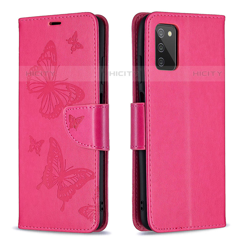 Handytasche Stand Schutzhülle Flip Leder Hülle Schmetterling B01F für Samsung Galaxy M02s Pink