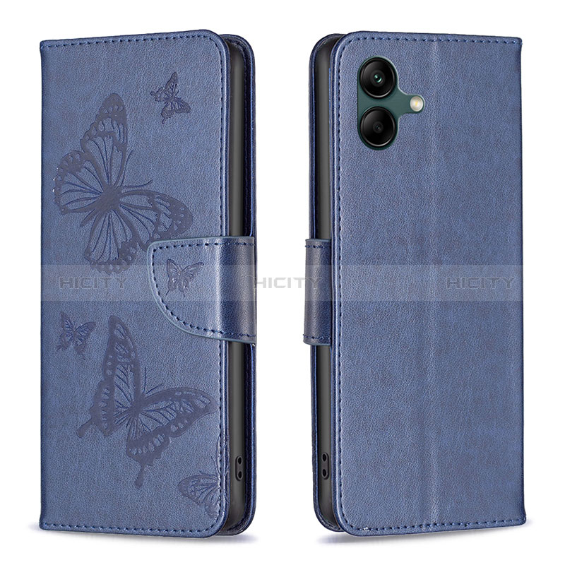 Handytasche Stand Schutzhülle Flip Leder Hülle Schmetterling B01F für Samsung Galaxy M04 Blau