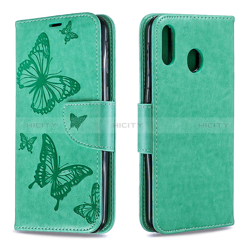 Handytasche Stand Schutzhülle Flip Leder Hülle Schmetterling B01F für Samsung Galaxy M20 Grün Plus