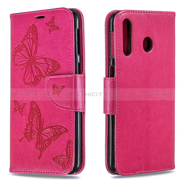 Handytasche Stand Schutzhülle Flip Leder Hülle Schmetterling B01F für Samsung Galaxy M30 Pink