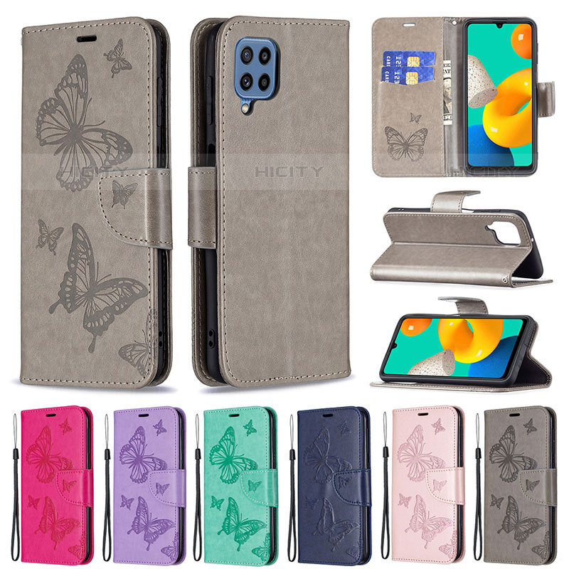 Handytasche Stand Schutzhülle Flip Leder Hülle Schmetterling B01F für Samsung Galaxy M32 4G