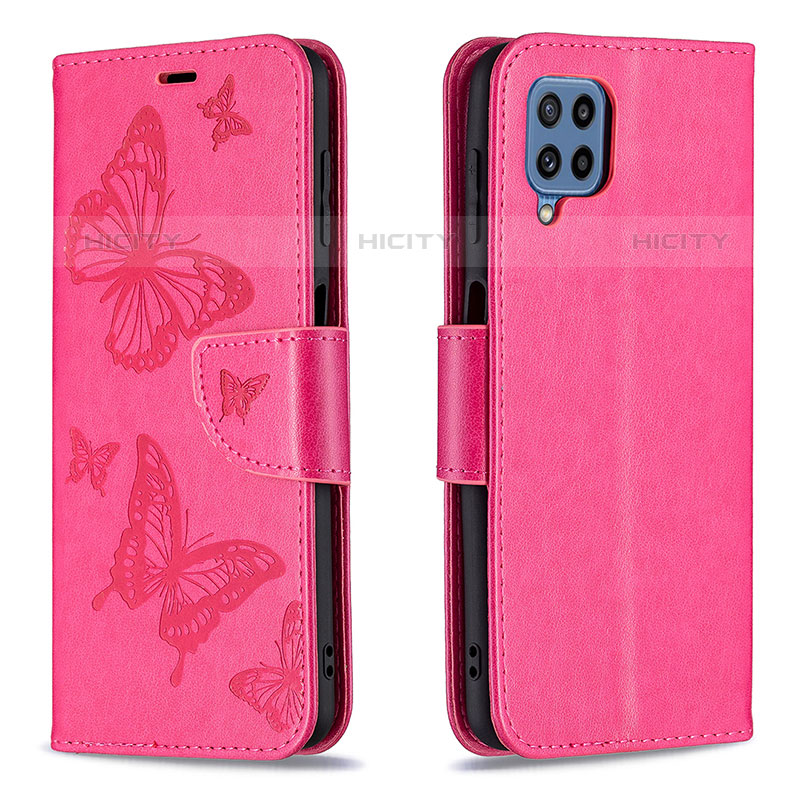 Handytasche Stand Schutzhülle Flip Leder Hülle Schmetterling B01F für Samsung Galaxy M32 4G Pink Plus