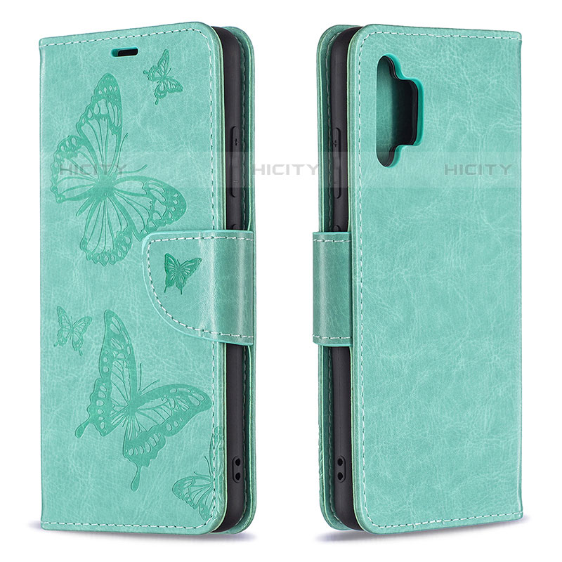 Handytasche Stand Schutzhülle Flip Leder Hülle Schmetterling B01F für Samsung Galaxy M32 5G Grün