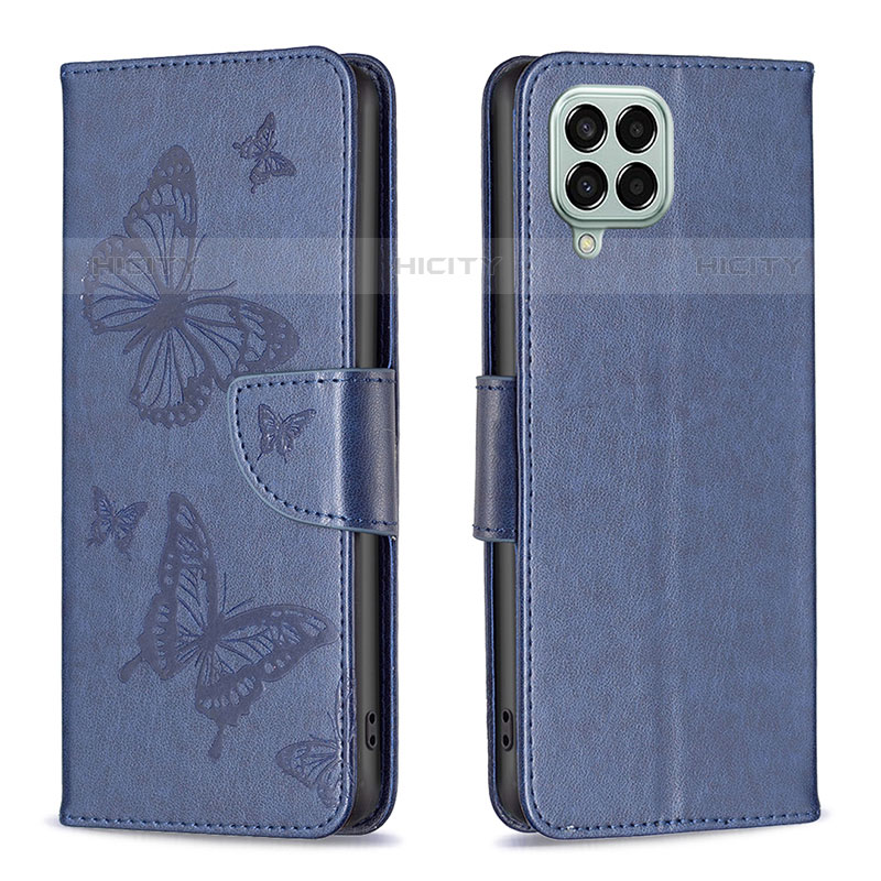 Handytasche Stand Schutzhülle Flip Leder Hülle Schmetterling B01F für Samsung Galaxy M33 5G Blau