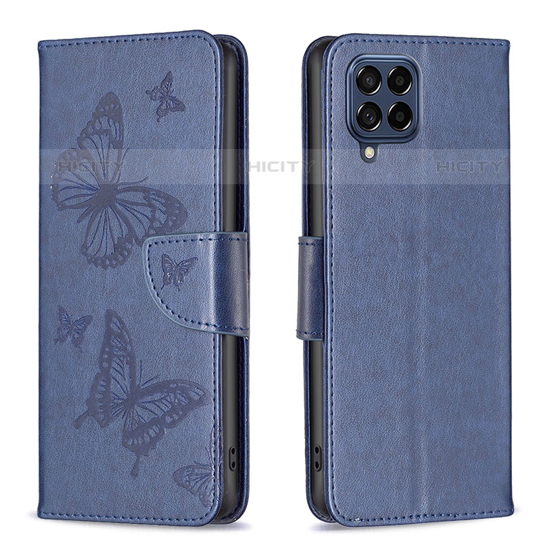 Handytasche Stand Schutzhülle Flip Leder Hülle Schmetterling B01F für Samsung Galaxy M53 5G Blau