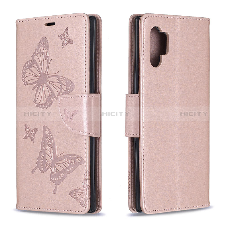 Handytasche Stand Schutzhülle Flip Leder Hülle Schmetterling B01F für Samsung Galaxy Note 10 Plus 5G Rosegold