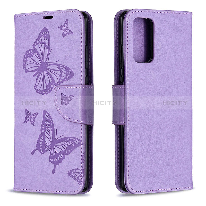 Handytasche Stand Schutzhülle Flip Leder Hülle Schmetterling B01F für Samsung Galaxy Note 20 5G Helles Lila Plus