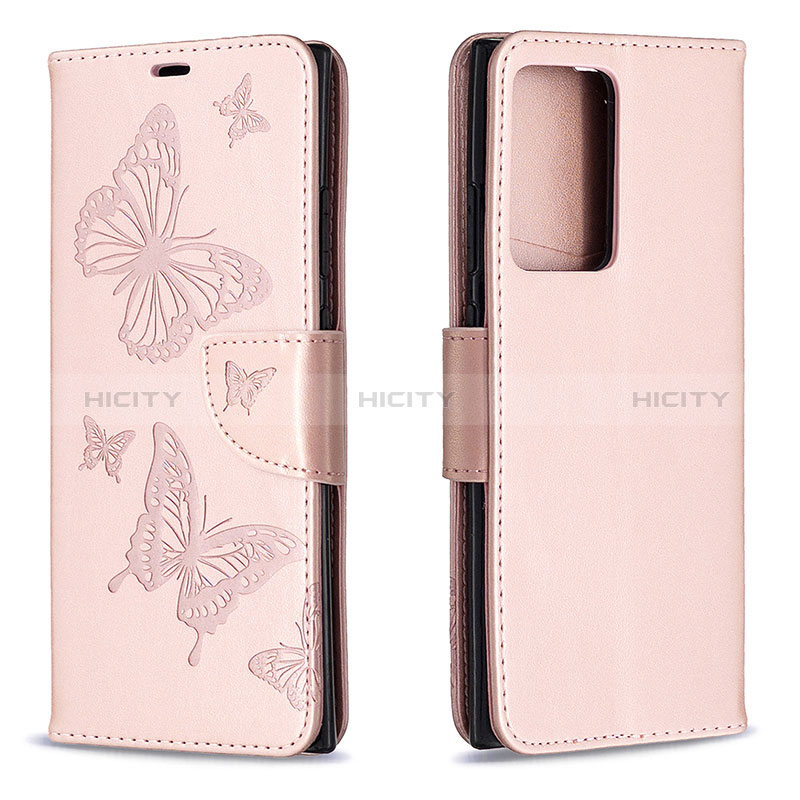 Handytasche Stand Schutzhülle Flip Leder Hülle Schmetterling B01F für Samsung Galaxy Note 20 Ultra 5G Rosegold