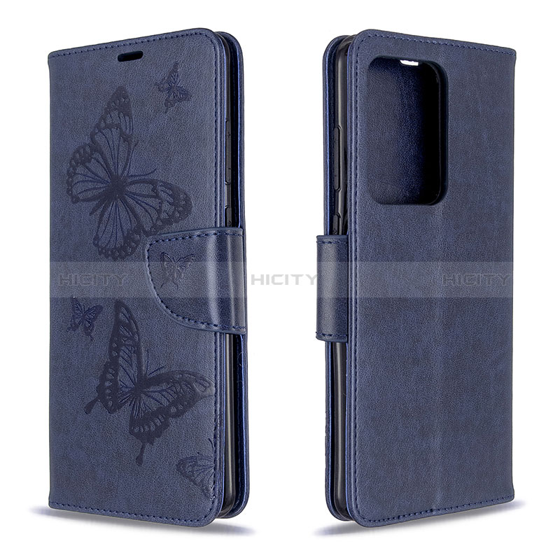 Handytasche Stand Schutzhülle Flip Leder Hülle Schmetterling B01F für Samsung Galaxy S20 Plus 5G Blau