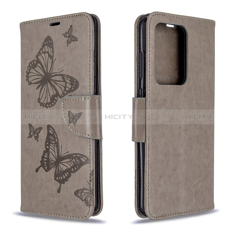 Handytasche Stand Schutzhülle Flip Leder Hülle Schmetterling B01F für Samsung Galaxy S20 Plus 5G Grau Plus