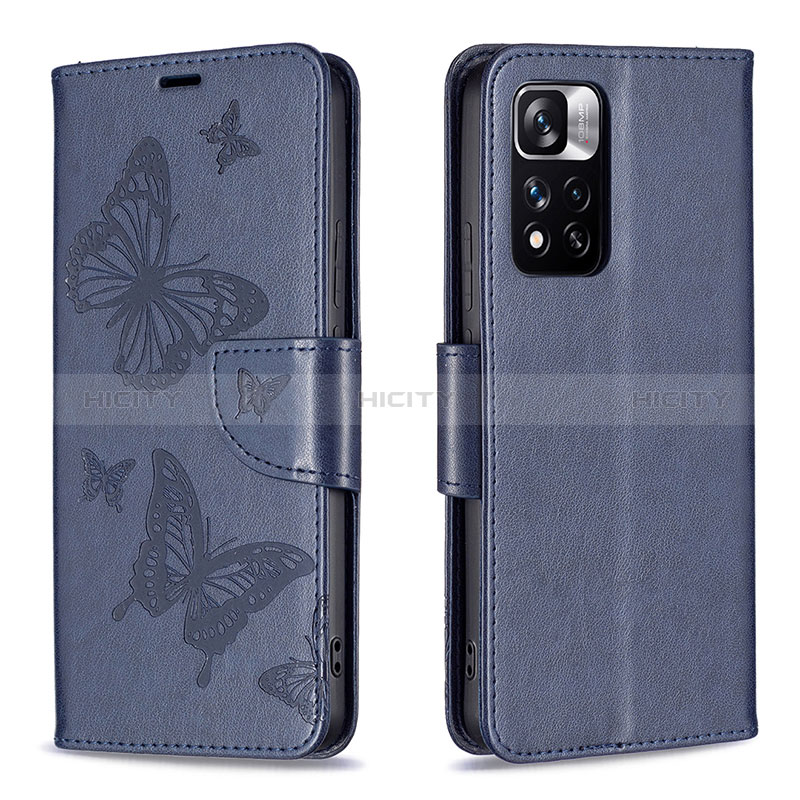 Handytasche Stand Schutzhülle Flip Leder Hülle Schmetterling B01F für Xiaomi Mi 11i 5G (2022) Blau Plus