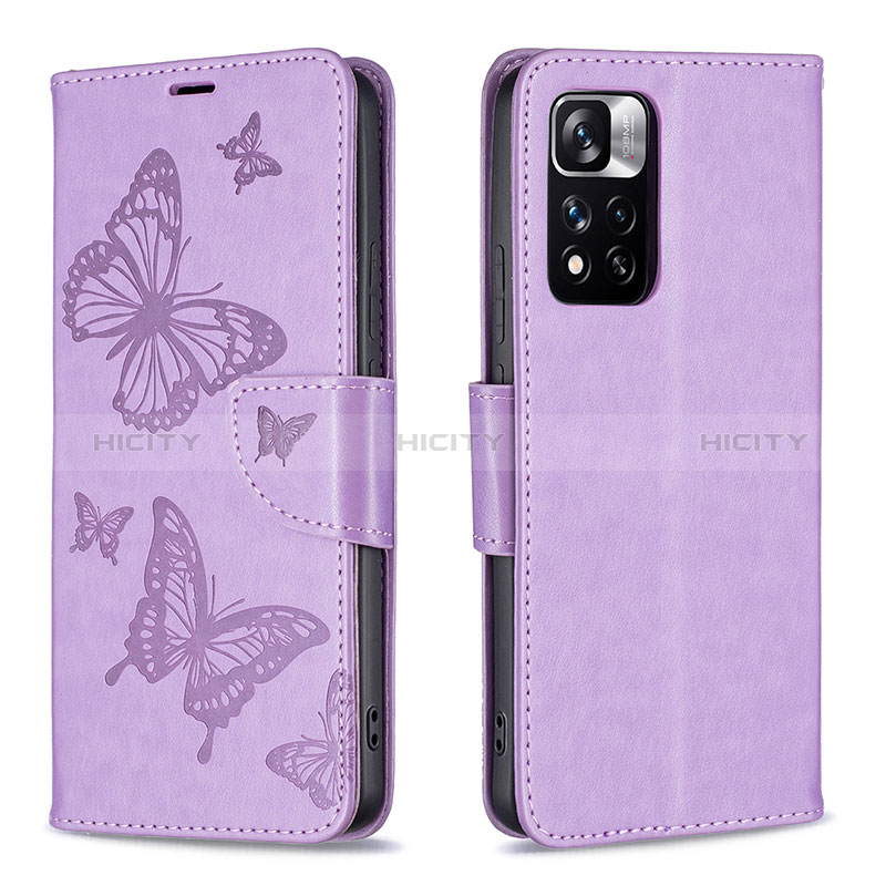 Handytasche Stand Schutzhülle Flip Leder Hülle Schmetterling B01F für Xiaomi Mi 11i 5G (2022) Helles Lila Plus