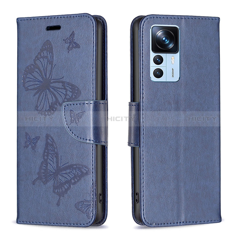 Handytasche Stand Schutzhülle Flip Leder Hülle Schmetterling B01F für Xiaomi Mi 12T 5G Blau