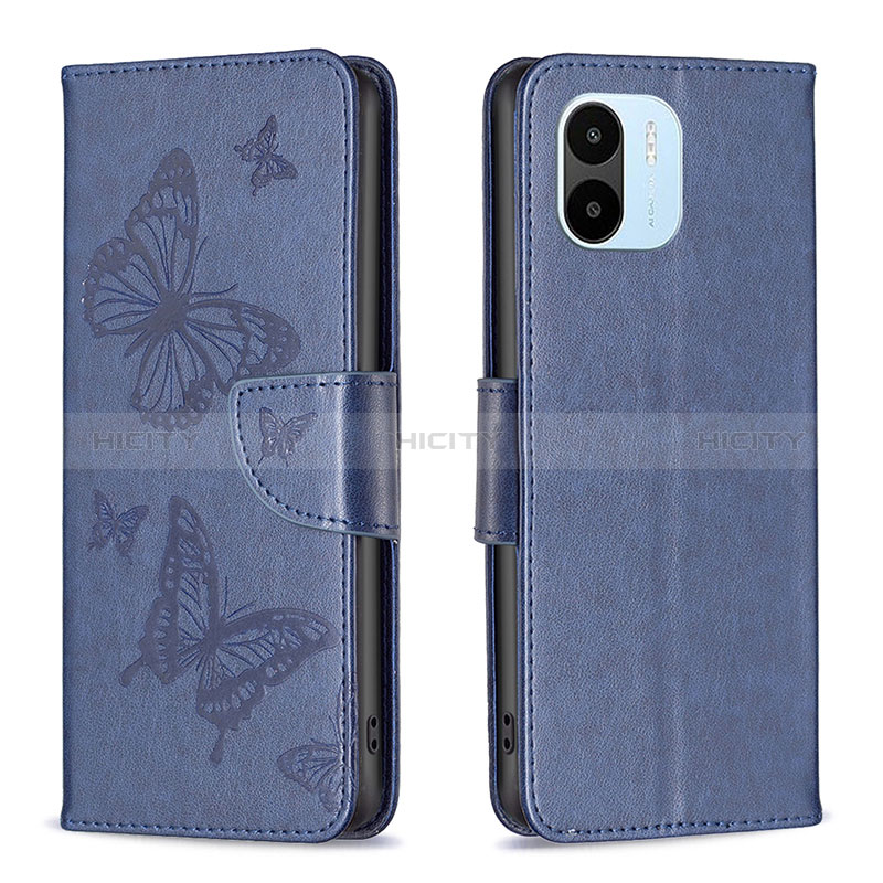 Handytasche Stand Schutzhülle Flip Leder Hülle Schmetterling B01F für Xiaomi Poco C51 Blau