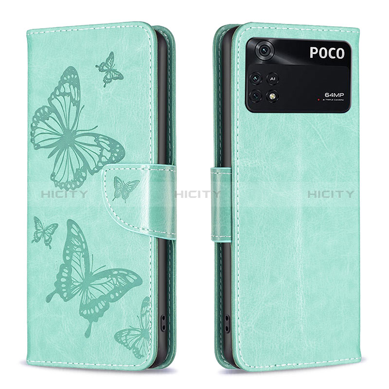 Handytasche Stand Schutzhülle Flip Leder Hülle Schmetterling B01F für Xiaomi Poco M4 Pro 4G