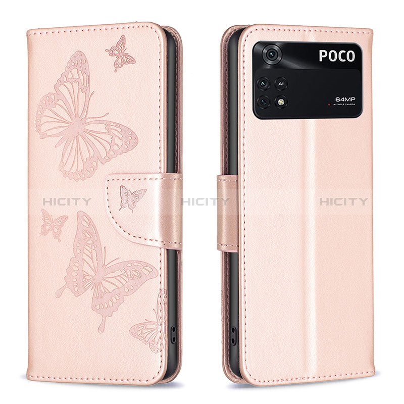 Handytasche Stand Schutzhülle Flip Leder Hülle Schmetterling B01F für Xiaomi Poco M4 Pro 4G