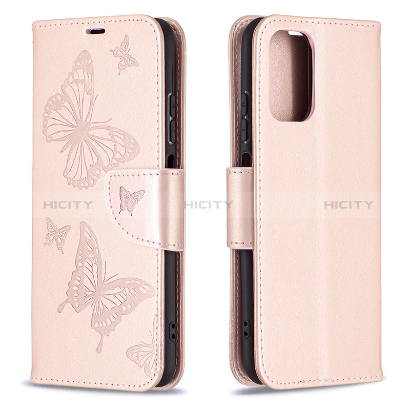 Handytasche Stand Schutzhülle Flip Leder Hülle Schmetterling B01F für Xiaomi Poco M5S Rosegold