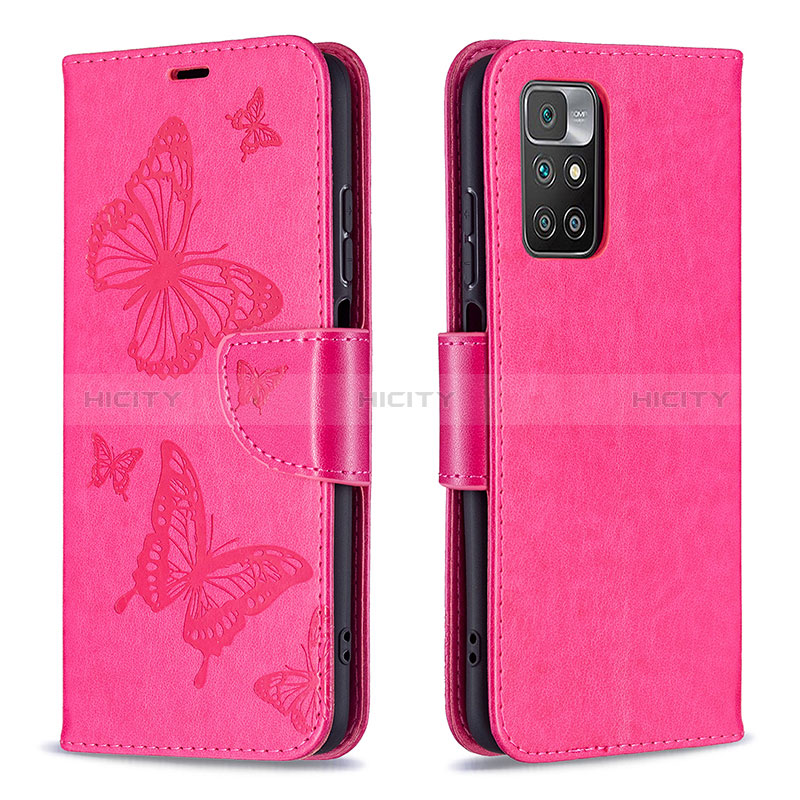 Handytasche Stand Schutzhülle Flip Leder Hülle Schmetterling B01F für Xiaomi Redmi 10 4G Pink