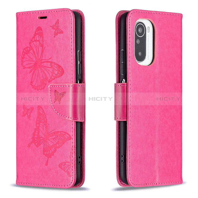 Handytasche Stand Schutzhülle Flip Leder Hülle Schmetterling B01F für Xiaomi Redmi K40 Pro 5G Pink