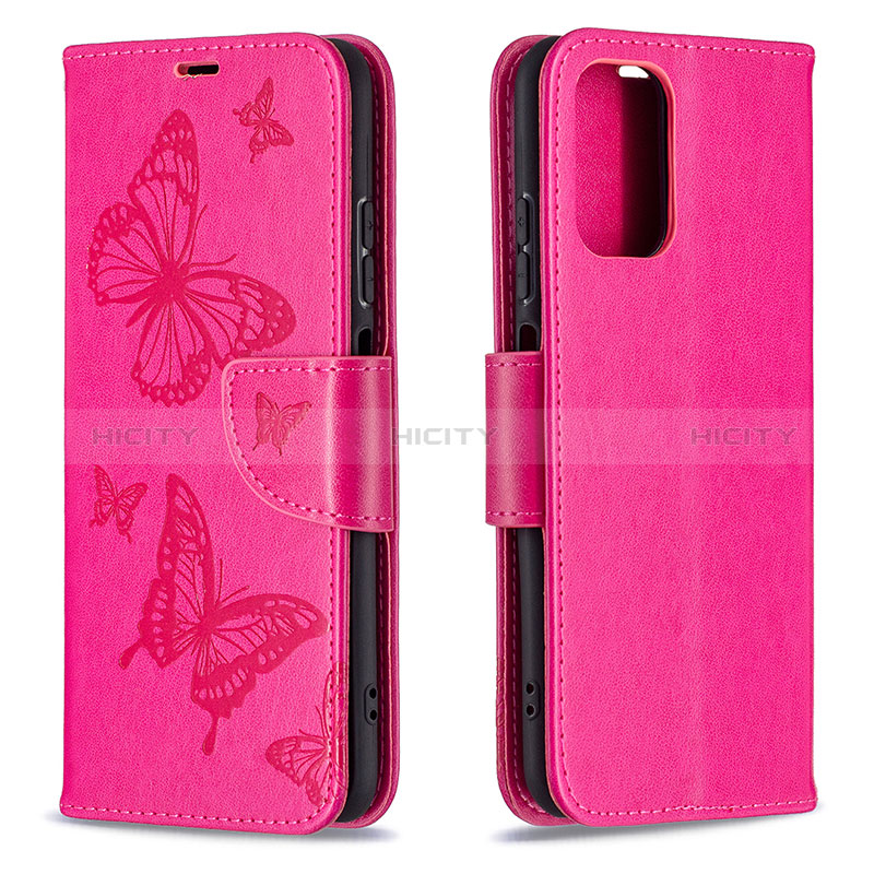 Handytasche Stand Schutzhülle Flip Leder Hülle Schmetterling B01F für Xiaomi Redmi Note 10 4G Pink Plus