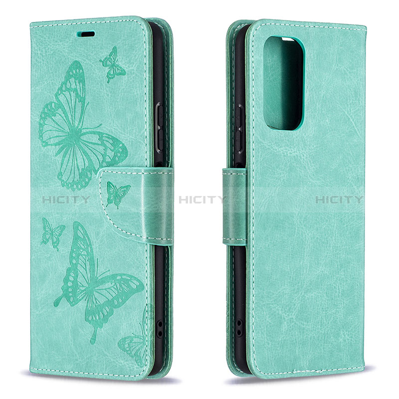 Handytasche Stand Schutzhülle Flip Leder Hülle Schmetterling B01F für Xiaomi Redmi Note 10 Pro 4G Grün