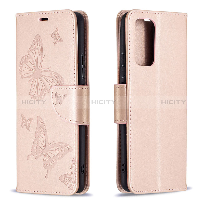 Handytasche Stand Schutzhülle Flip Leder Hülle Schmetterling B01F für Xiaomi Redmi Note 10 Pro 4G Rosegold