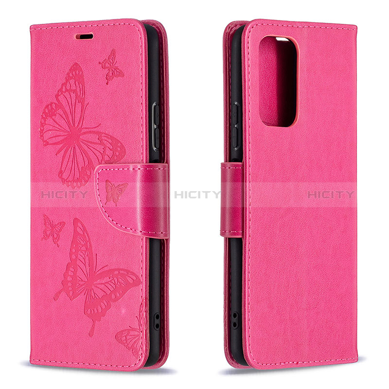 Handytasche Stand Schutzhülle Flip Leder Hülle Schmetterling B01F für Xiaomi Redmi Note 10 Pro Max Pink