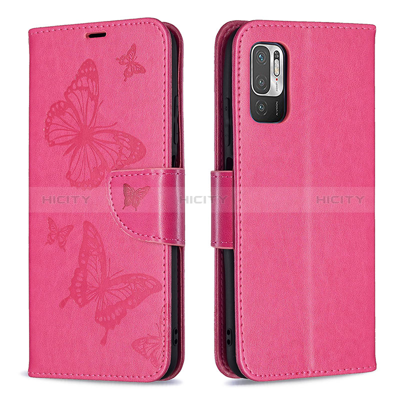 Handytasche Stand Schutzhülle Flip Leder Hülle Schmetterling B01F für Xiaomi Redmi Note 10T 5G Pink