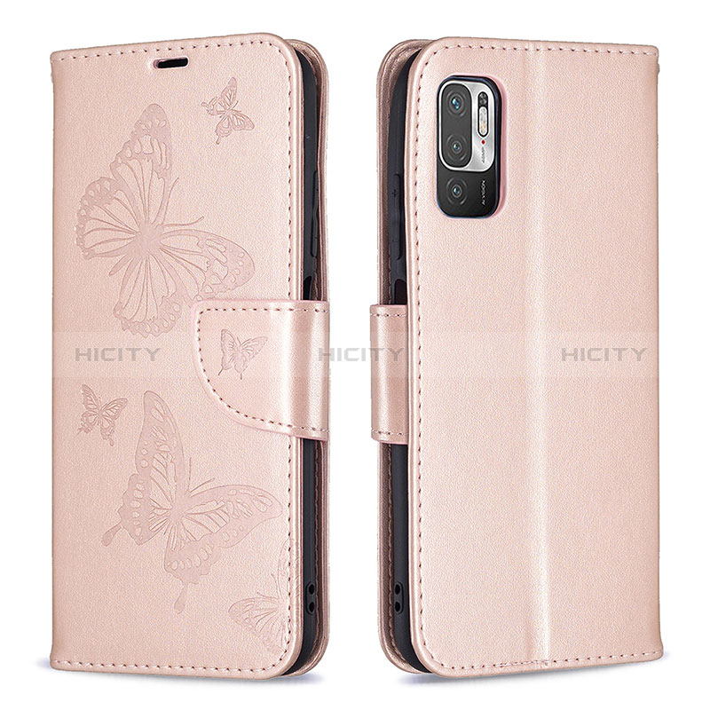 Handytasche Stand Schutzhülle Flip Leder Hülle Schmetterling B01F für Xiaomi Redmi Note 10T 5G Rosegold Plus