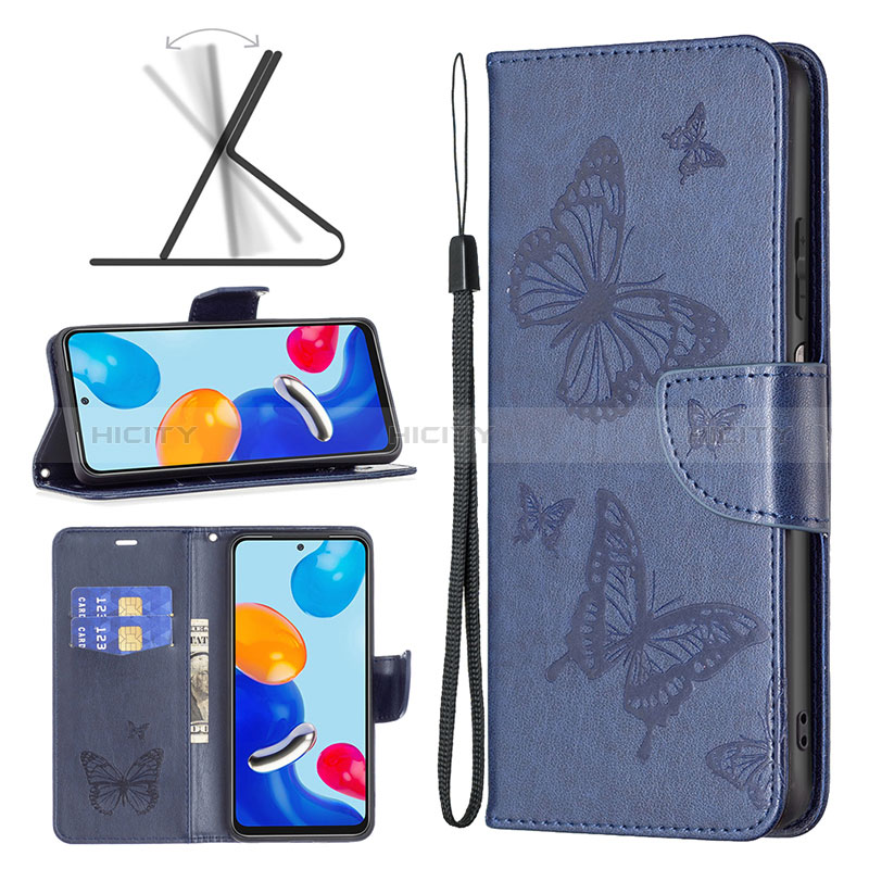 Handytasche Stand Schutzhülle Flip Leder Hülle Schmetterling B01F für Xiaomi Redmi Note 11 4G (2022)