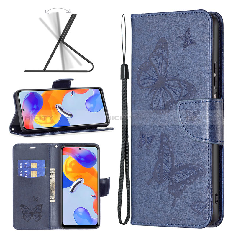 Handytasche Stand Schutzhülle Flip Leder Hülle Schmetterling B01F für Xiaomi Redmi Note 11 Pro 4G