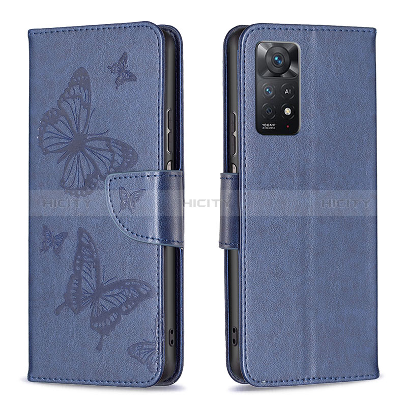 Handytasche Stand Schutzhülle Flip Leder Hülle Schmetterling B01F für Xiaomi Redmi Note 11 Pro 5G Blau Plus